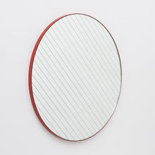 20% off Ready to Ship - Linus Round Mirror with Sand blasted Stripes and a Modern Red Frame