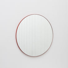 Orbis Linus™ Round Mirror with Sandblasted Stripes and a Modern Red Frame