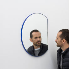 Orbis Trecus™ Cropped Circular Modern Mirror with a Blue Frame