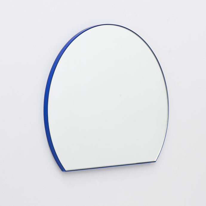 In Stock Orbis Trecus Cropped Circular Modern Mirror with a Blue Frame