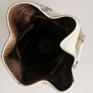 White Dehydrated Form Black Marking, Unique Ceramic Sculpture Vessel N.75, Objet d'Art