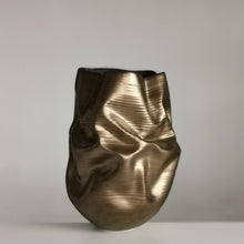 Golden Crumpled Form, Unique Contemporary, Ceramic Sculpture Vessel N.76