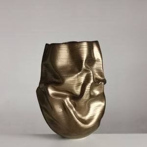 Golden Crumpled Form, Unique Contemporary, Ceramic Sculpture Vessel N.76