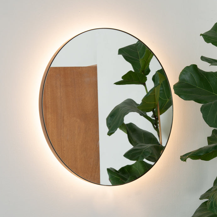 Orbis™ Illuminated Contemporary Round Mirror with a Bronze Patina Brass Frame