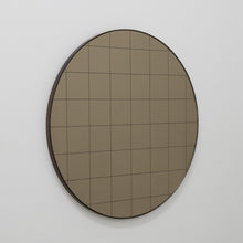 Orbis™ Bronze Tinted Round Mirror with an Etched Grid and a Patina Frame