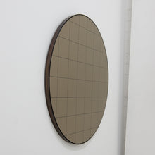 20% off Ready to Ship - Orbis Bronze Tinted Round Mirror with Sandblasted Grid and a Bronze Patina Frame