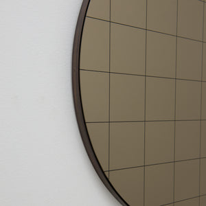 Orbis™ Bronze Tinted Round Mirror with an Etched Grid and a Patina Frame