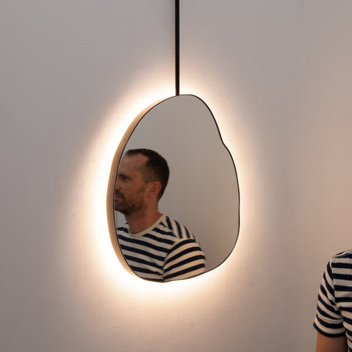Back Illuminated Ergon Ceiling Suspended Organic Mirror with Modern Matt Black Frame