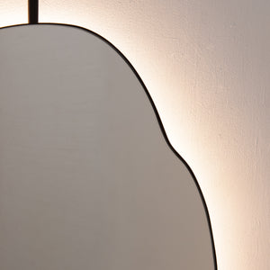 Back Illuminated Ergon™ Ceiling Suspended Freeform Mirror, Modern Black Frame