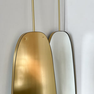 Ceiling Suspended Organic Shaped Mirror with Elegant Brass Frame