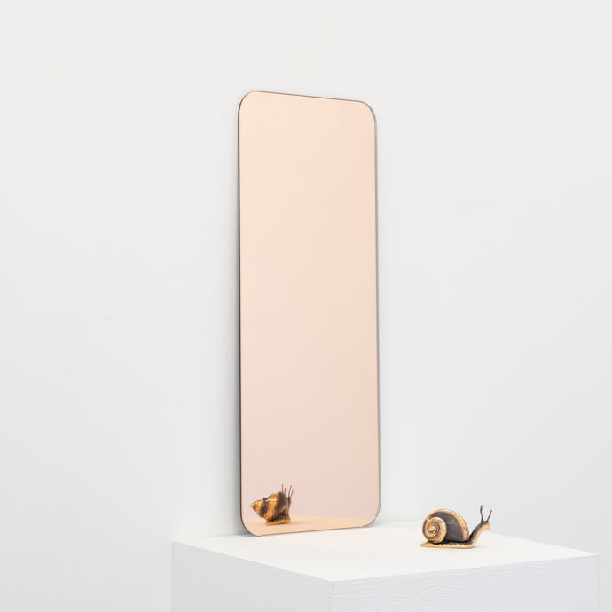 In Stock Quadris Peach / Rose Gold Tinted Rectangular shaped Contemporary Frameless Mirror