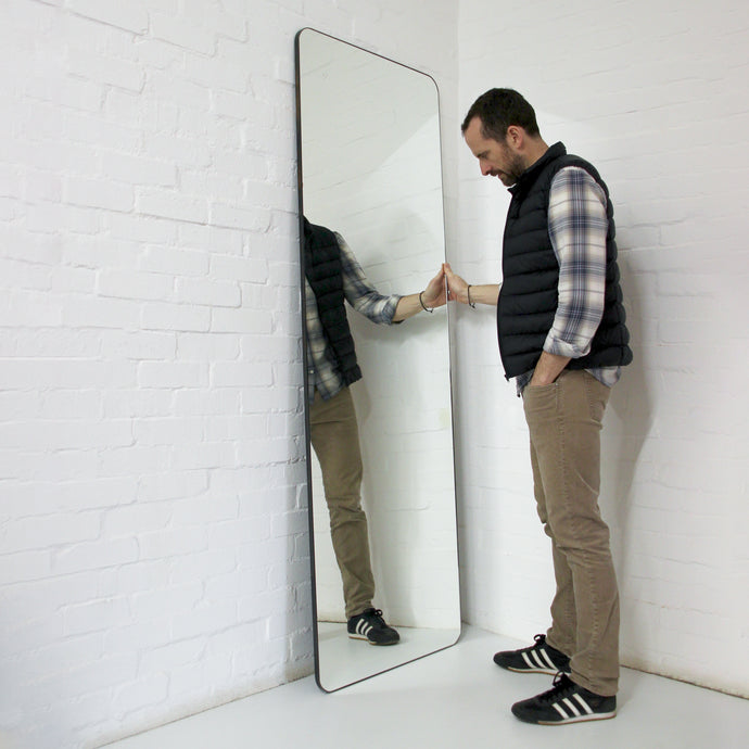 Wall Leaning Quadris™ Floor Mirror with a Bronze Patina Brass Frame