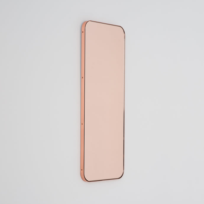 Quadris™ Rectangular Rose Gold Minimalist Mirror with a Copper Frame