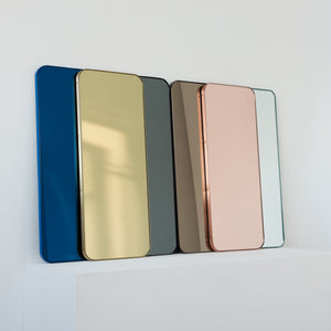 Quadris™ Rectangular Gold Tinted Contemporary Mirror with a Blue Frame