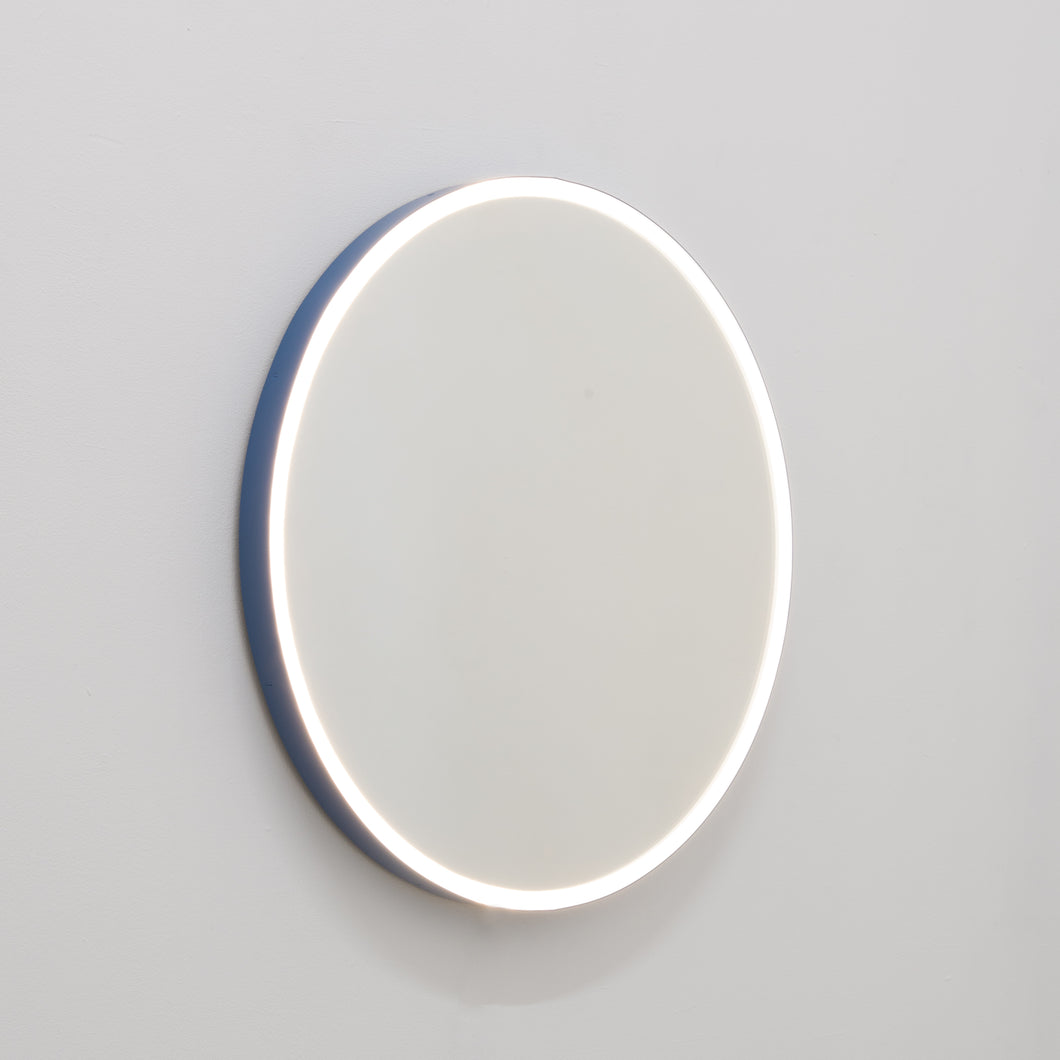 Orbis™ Front Illuminated Contemporary Round Mirror with a Blue Frame, Bespoke
