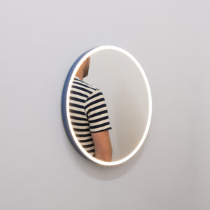 Orbis™ Front Illuminated Contemporary Round Mirror with a Blue Frame, Bespoke
