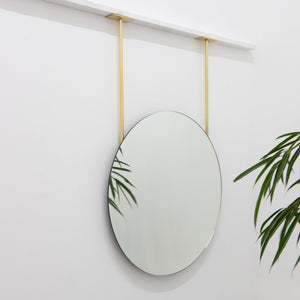 Orbis™ Frameless Ceiling Hanging Suspended Round Mirror with Two Rods