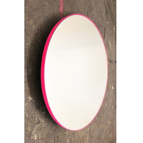 Orbis™ Round Customisable Modern Mirror with Bright Pink Frame
