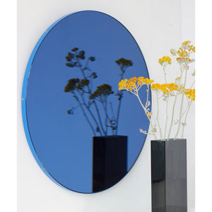 Orbis™ Round Blue Tinted Contemporary Mirror with Blue Frame