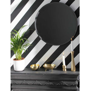 Orbis™ Bevelled Black Round Frameless Contemporary Mirror with Faux Leather Backing