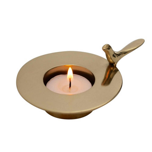 Handmade Cast Brass One Bird Tealight Candle Holder