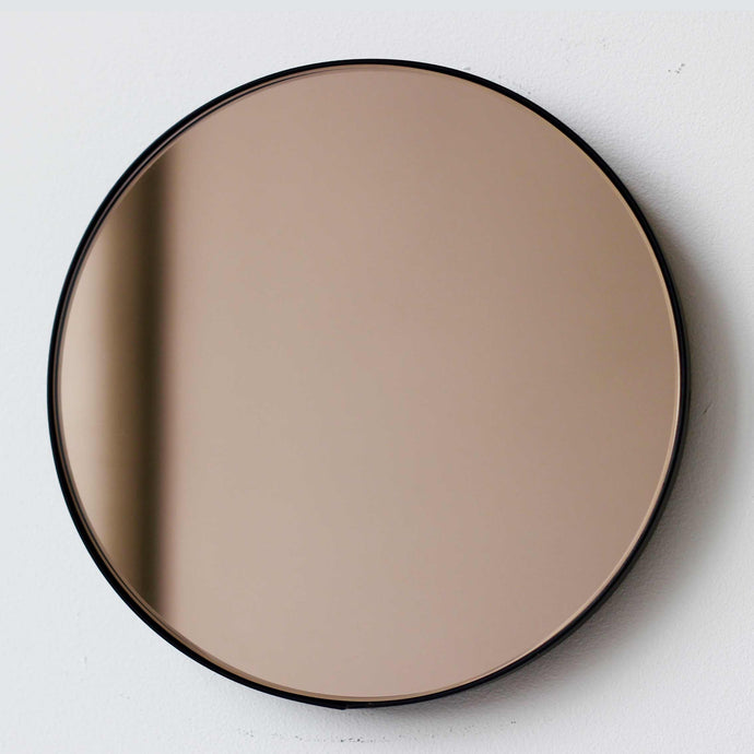 Orbis™ Bronze Tinted Round Contemporary Mirror with a Black Frame