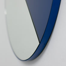 Orbis Dualis™ Mixed Tint (Blue + Silver) Contemporary Round Mirror with Blue Frame