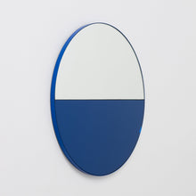 Orbis Dualis™ Mixed Tint (Blue + Silver) Contemporary Round Mirror with Blue Frame