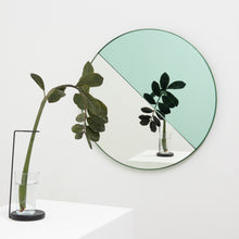 Orbis Dualis™ Mixed Tint (Green + Silver) Round Mirror with Green Frame