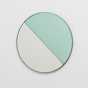 Orbis Dualis™ Mixed Tint (Green + Silver) Circular Mirror with Green Frame