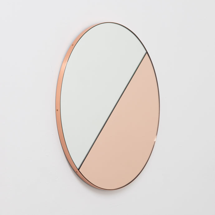 Orbis Dualis™ Mixed Tint (Rose Gold + Silver) Contemporary Round Mirror with Copper Frame