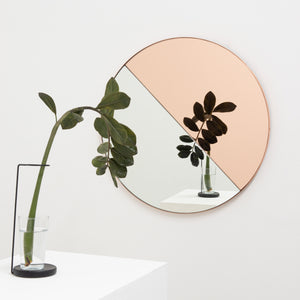 Orbis Dualis™ Mixed Tint (Rose Gold + Silver) Contemporary Round Mirror with Copper Frame