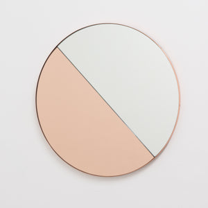 Orbis Dualis™ Mixed Tint (Rose Gold + Silver) Contemporary Round Mirror with Copper Frame
