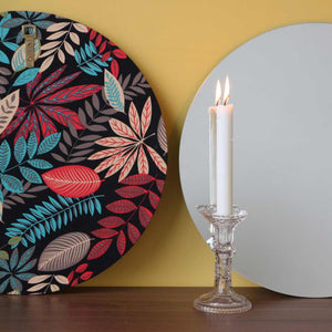 Orbis™ Round Mirror with a Stylish Hand-printed Floral Fabric Backing