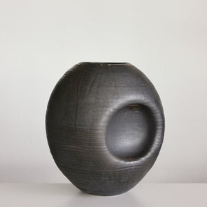 Large Black Concave Planetary Form, Vase n.34, Interior Sculpture, Objet D'Art