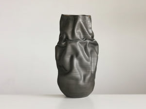 Unique Ceramic Sculpture Tall Crumpled Black Form N.68