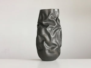 Unique Ceramic Sculpture Tall Crumpled Black Form N.68