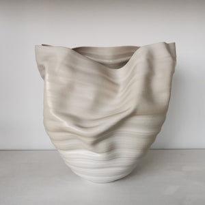 White Ribbed Undulating Form v2 N.22, Ceramic Sculpture, Objet D'Art