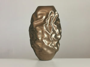 Medium Tall Golden Dehydrated Form, Unique Contemporary Ceramic Sculpture Vessel N.86