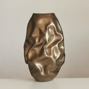 Tall Golden Crumpled Form N.97, Medium Ceramic Sculpture, Objet D'Art
