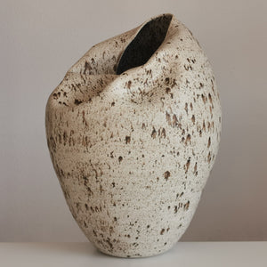 Tall Collapsed Form with White Speckled Glaze No.93, Large Ceramic Sculpture, Objet D'Art