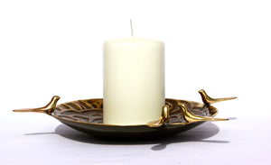Handmade Cast Brass Dish Candle Holder with 5 Birds