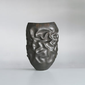 Black Dehydrated Form, Unique Ceramic Sculpture Vessel, Objet d'Art