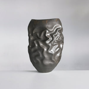 Black Dehydrated Form, Unique Ceramic Sculpture Vessel, Objet d'Art