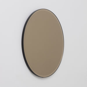 Orbis™ Bevelled Bronze Tinted Decorative Bespoke Round Mirror with a Black Metal Frame