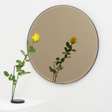 Orbis™ Bevelled Bronze Tinted Decorative Bespoke Round Mirror with a Black Metal Frame