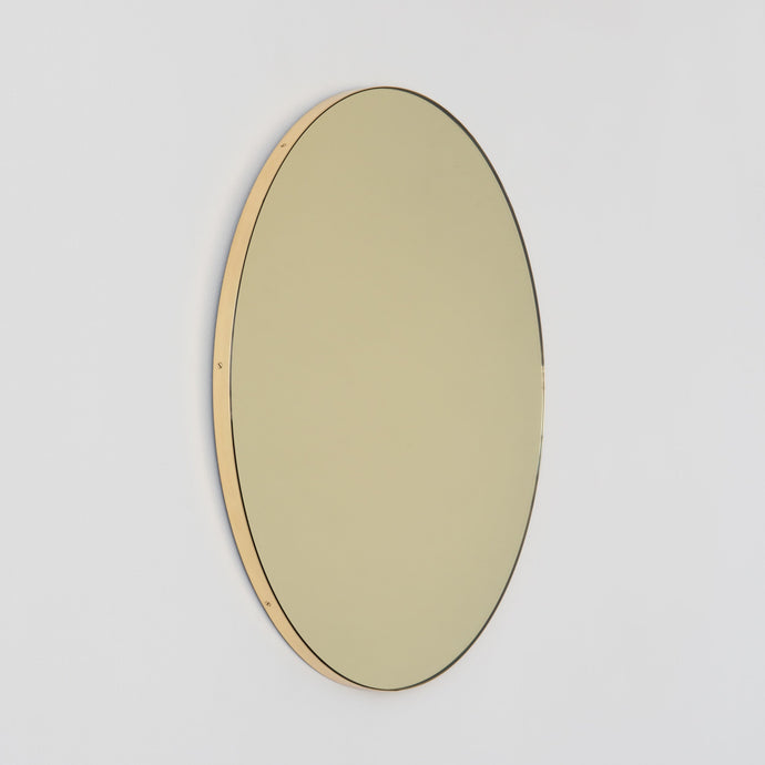 In Stock - Orbis Round Gold Tinted Contemporary Mirror with a Brass Frame