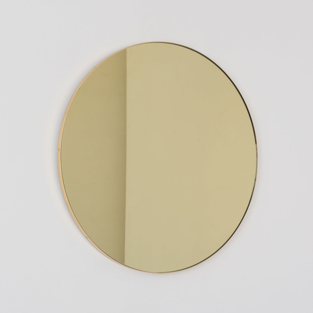 20% off Ready to Ship - Orbis Round Gold Tinted Contemporary Mirror with a Brass Frame