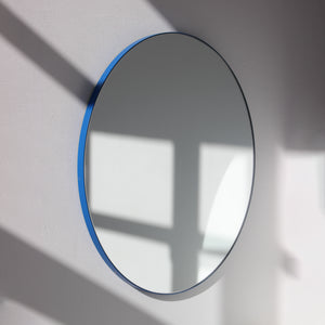 Orbis™ Round Minimalist Mirror with a Modern Blue Frame
