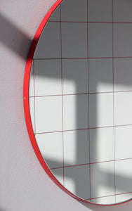 Orbis™ Red Grid Round Bespoke Contemporary Mirror with Modern Red Frame